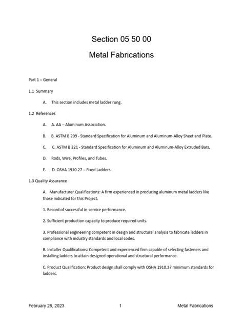 SECTION 05 50 00 METAL FABRICATIONS 